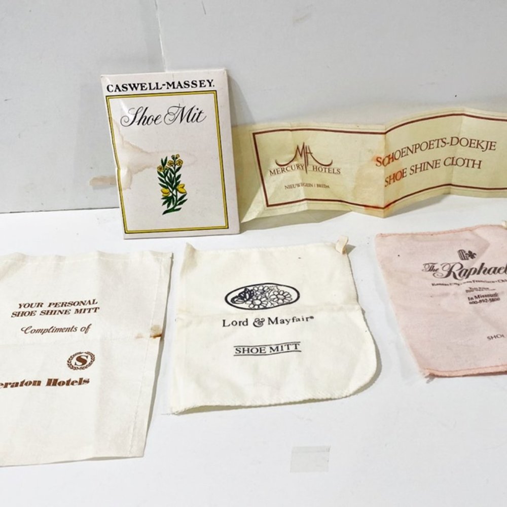 5 Vintge Hotel Shoe Mitts Mercury Raphael Lord & Mayfair Sheraton Caswell Massey